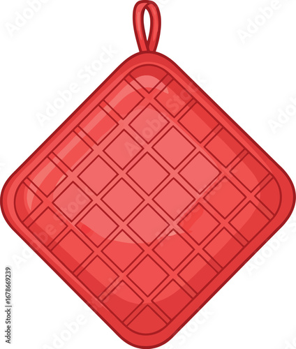 Red quilted oven mitt pot holder kitchen accessory heat protection vector