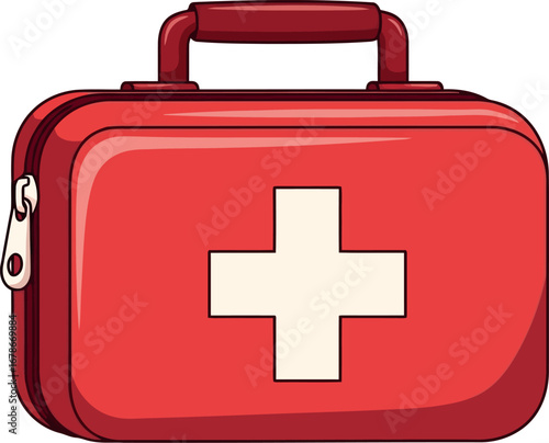 Red first aid kit medical emergency health care supplies equipment vector
