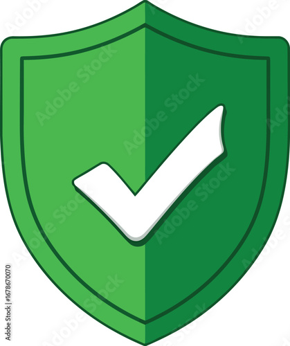 Green shield with check mark symbol guarantee safety security protection approved verified vector