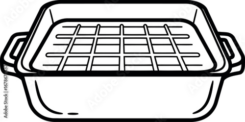 Roasting pan with rack illustration culinary cooking kitchenware line art vector