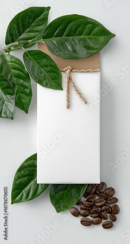 Wallpaper Mural Blank white box surrounded by coffee leaves and beans Torontodigital.ca