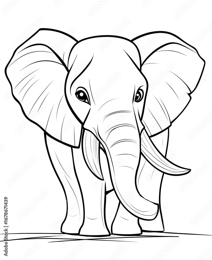 Naklejka premium Coloring for children and adults, coloring of the animal world, elephant.