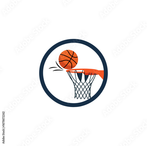 Basketball shot through hoop graphic illustration
