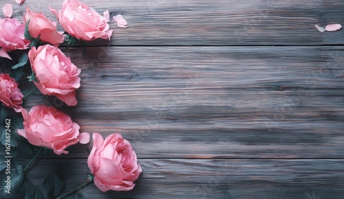 Fototapeta Naklejka Na Ścianę i Meble -  Pink roses on weathered wood (2)