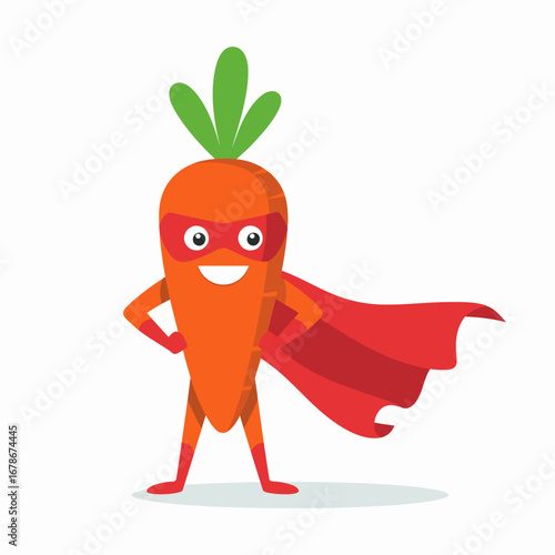 A carrot dressed as a superhero, with a red cape and mask.