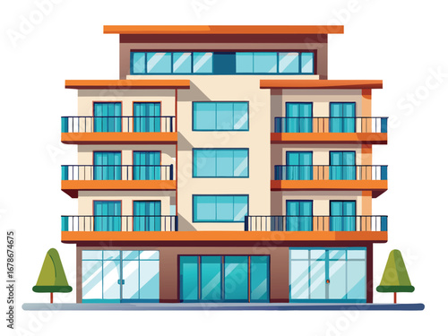 Modern luxury apartment building facade with balconies and large windows