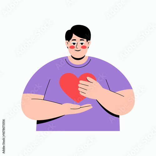A person holding a heart, symbolizing love, care, and compassion, with a positive emotion.