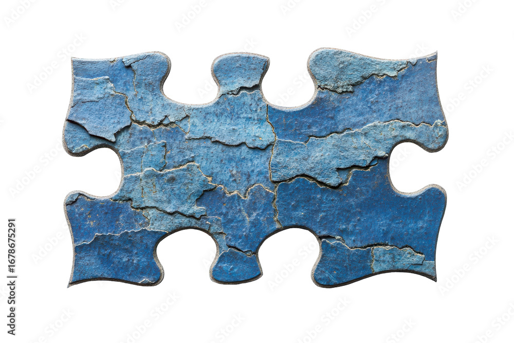 Obraz premium Blue textured puzzle piece isolated on transparent background. Blue textured puzzle piece with a rough surface isolated on white background.