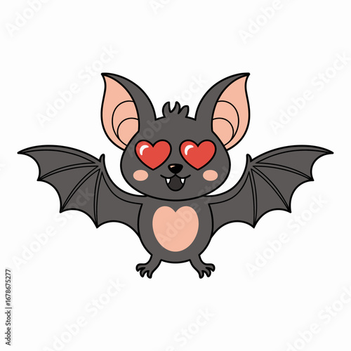 A cute cartoon bat with hearts for eyes, expressing love.
