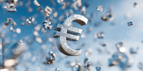 Euro symbol amidst floating currency symbols