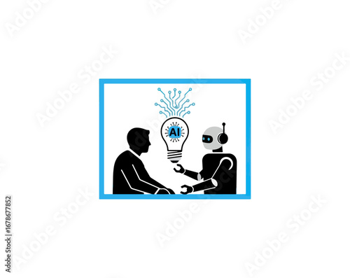 Human and robot collaborate on ai concept
