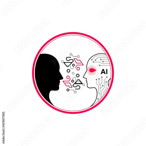 Human and artificial intelligence interaction illustration