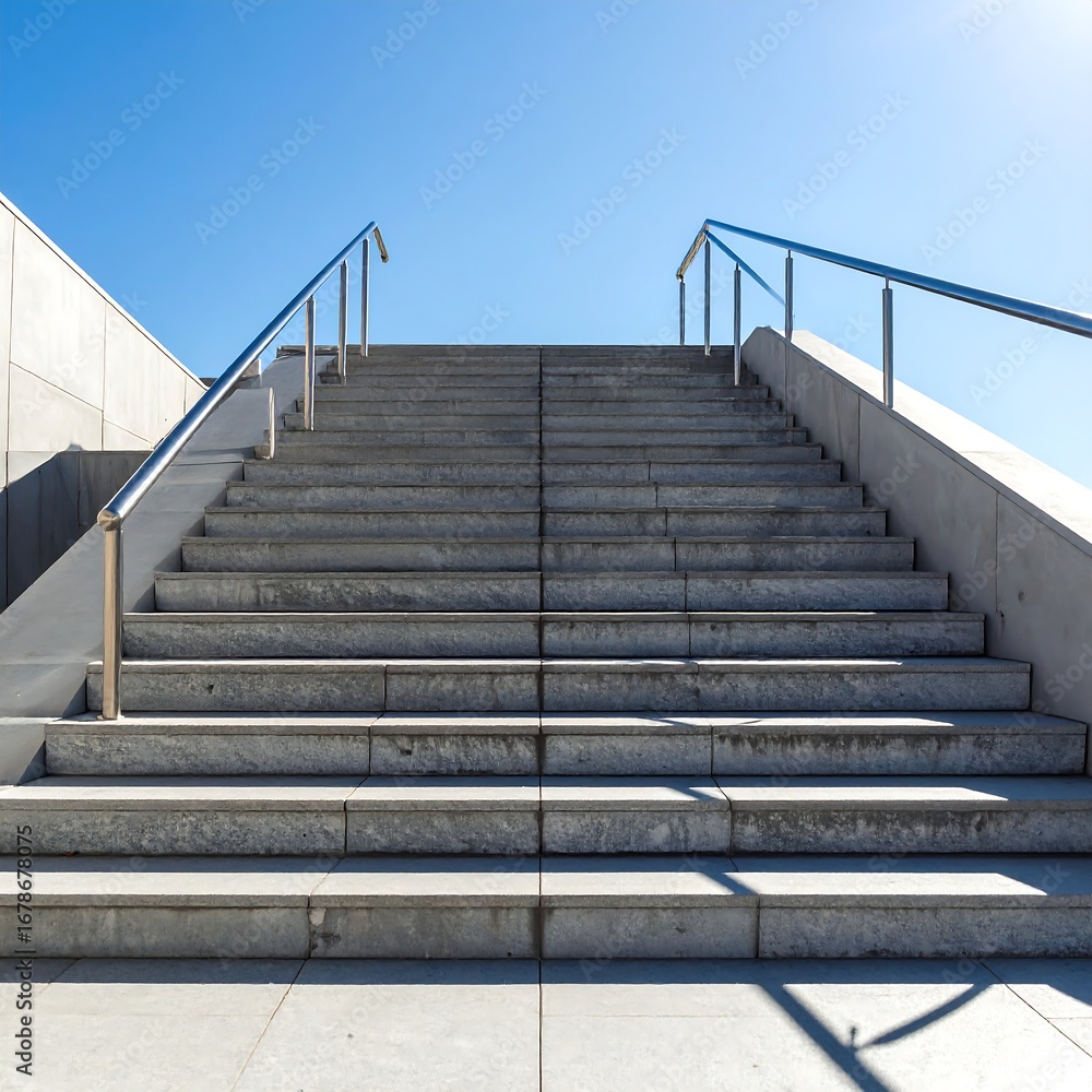 Fototapeta premium Modern concrete stairs ascending to a clear blue sky