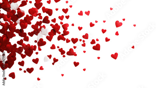 Red and white hearts, falling