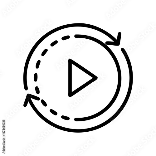 A simple, clean graphic of a play button with a circular arrow icon, conveying concepts of repetition, replay or loop