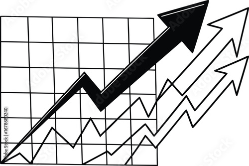 Business graph with red arrow showing financial growth