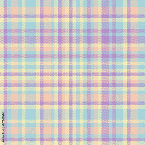 Pastel plaid pattern. Soft, serene hues create a calming, versatile background. Ideal for fabrics, designs with a touch of whimsy, and comforting visuals.