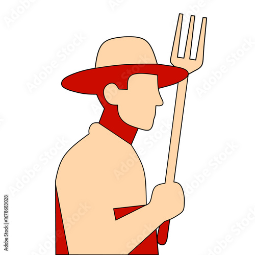 Farmer Profile Simple Illustration of a Person with Pitchfork and Hat