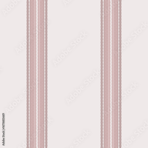 Mown seamless texture textile, single vertical pattern fabric. Papan stripe background vector lines in white and red colors.