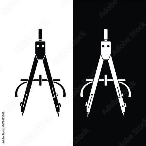 Vector illustration of a pair of drafting compasses, one on a and one on a, representing geometry and design