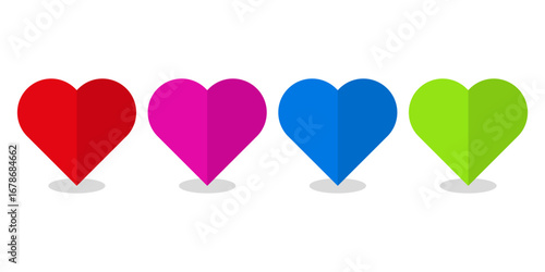 Row five hearts. Colorful vector symbols. Gradient love icons. Romantic holiday illustration.