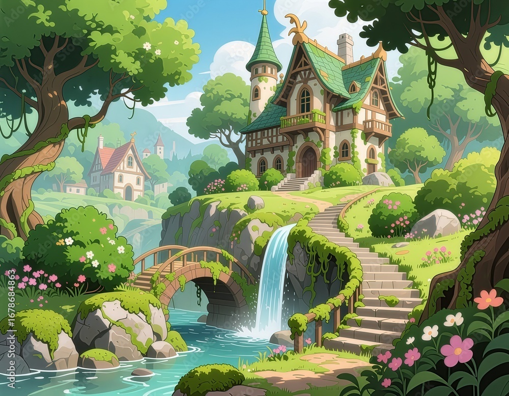 Obraz premium Landscape with a house and trees