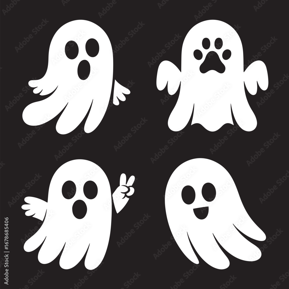 Obraz premium Halloween ghost silhouette art illustration Shapes Collection Isolated on White Background