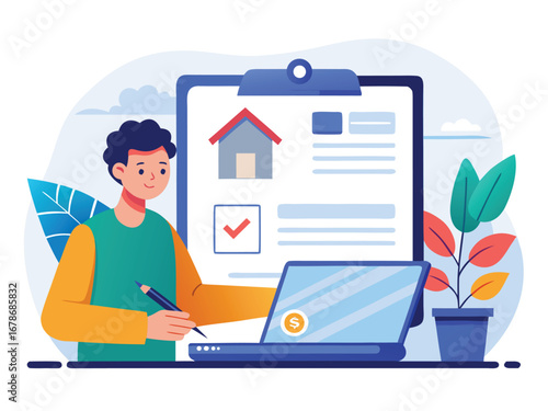 Renter digitally signs lease agreement on laptop for new home seamlessly