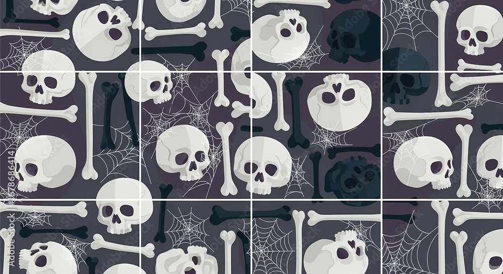 Spooky Skulls and Bones Halloween Pattern Seamless Texture for Party Invitations