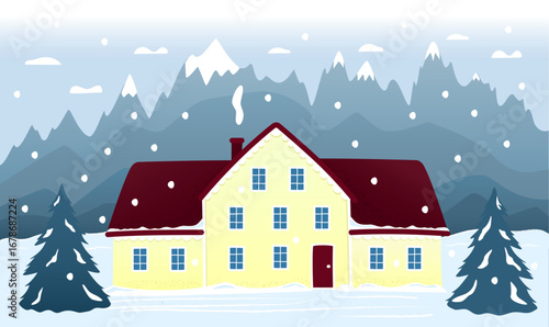 Wallpaper Mural Cozy Winter Cottage in Snowy Mountain Landscape Torontodigital.ca