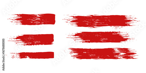 Straight red ink vector lines pack. Bloody color long and round hand-drawn brushstroke text highlights abstract design