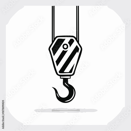 Industrial crane hook, a tool for lifting in black and white. The hook is sturdy and robust, ready for heavy-duty lifting tasks