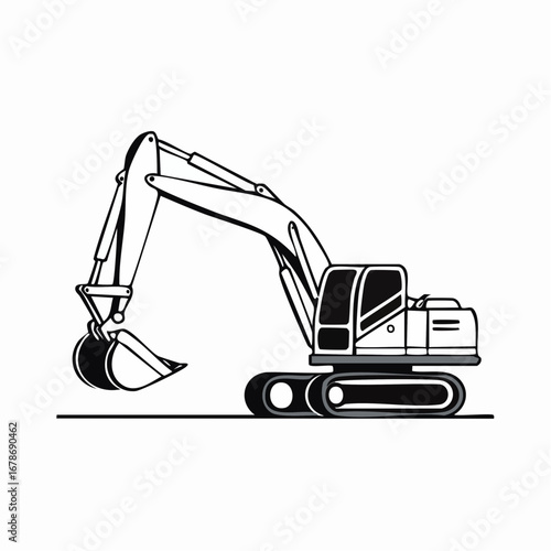 A detailed illustration of a construction excavator, showcasing its functional design and potential application.