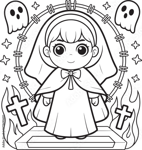 Halloween nun doll silhouette art illustration Shapes Collection Isolated on White Background