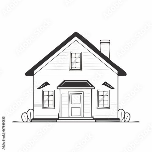 A classic house drawing showcasing homey details and structure