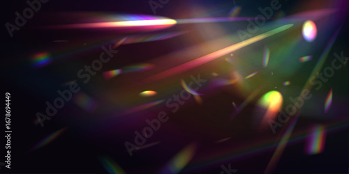Iridescent crystal leak glare reflection effect adds a shimmering glow to visuals. The prismatic light distortions create a luxurious and futuristic look. Excellent for fashion or beauty design.