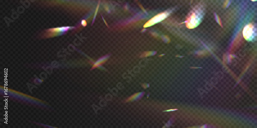 Transparent holographic confetti sparkles fall in a dynamic and colorful display. The glitter particles catch and reflect light with rainbow hues. Ideal for festive backgrounds and party visuals.