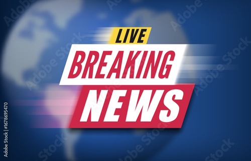 Dynamic breaking news banner with motion blur and bold typography on a blue global background. Perfect for news, media, and live updates.