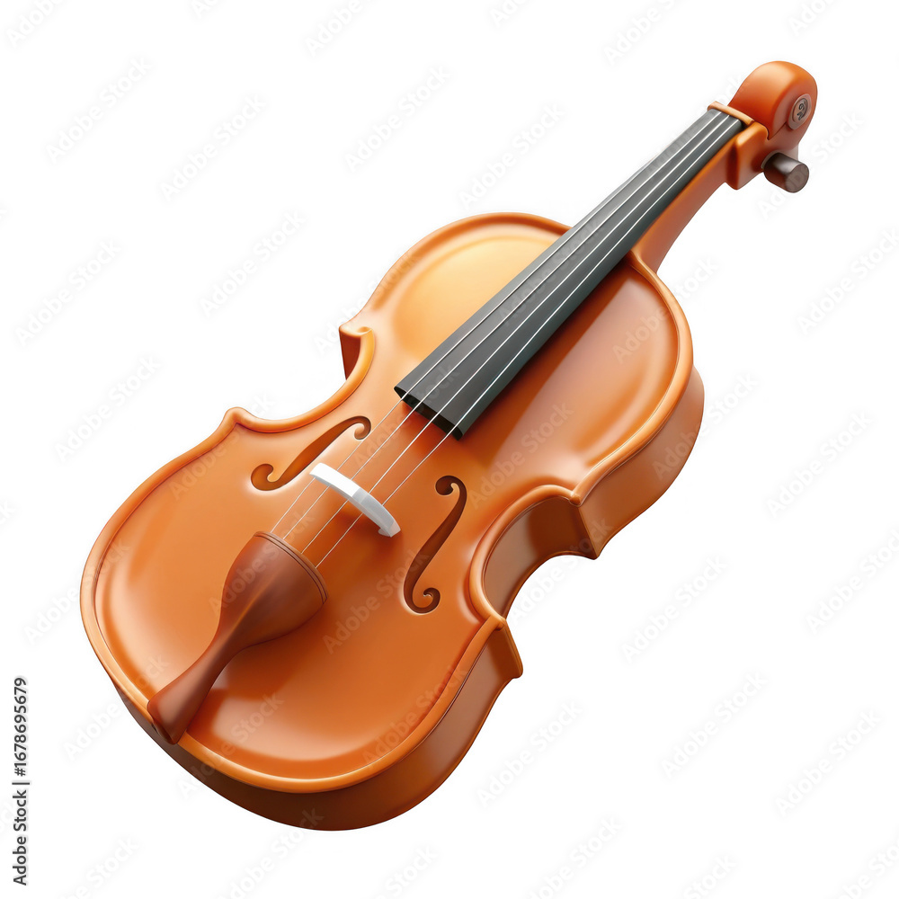 Fototapeta premium A miniature wooden violin with strings and tuning pegs isolated on transparent background