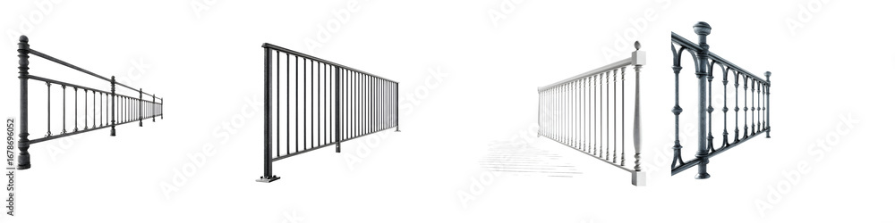 Decorative Metal Fences Collection on White - Ornamental Iron Railings Decorative Metal Fences Collection on White - Ornamental Iron Railings