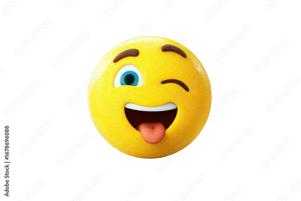 Fototapeta premium Smiling yellow emoji with wink and tongue