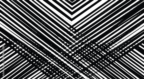 Abstract graphic with converging black and white lines creating a visual illusion of depth and movement.