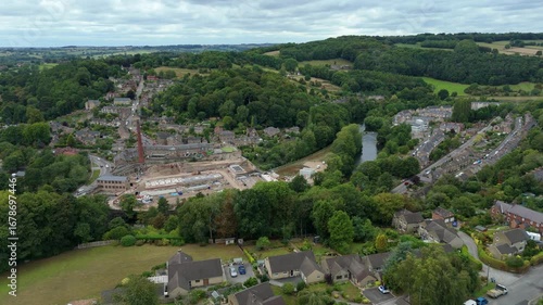 Wallpaper Mural Aerial drone view of Milford weir River Derwent and bridge with traffic, small town in Derbyshire Dales England UK Torontodigital.ca