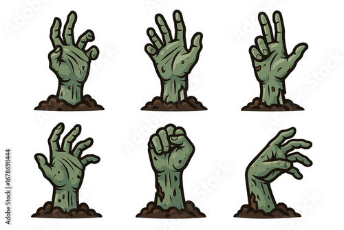 Zombie hands emerging from ground in various poses