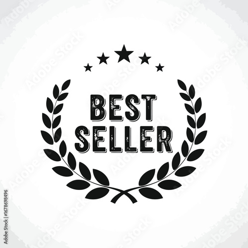 Vector illustration of a best seller award emblem with laurel wreath and stars