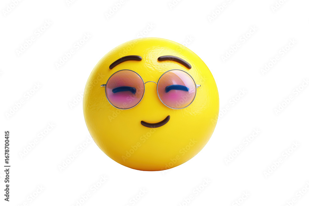 Fototapeta premium 3D emoji face with glasses. Smiling and relaxed