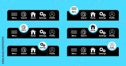 web navigation bars and button design elements for a website interface template. bottom navigation bar ui ux.