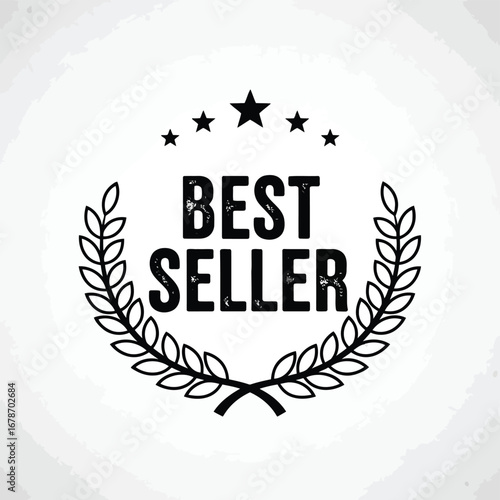 Vector illustration of a best seller badge with laurel wreath and stars, indicating top product or popular item