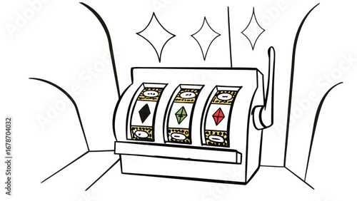 Winning slot machine casino game with diamonds, clubs, and hearts symbols