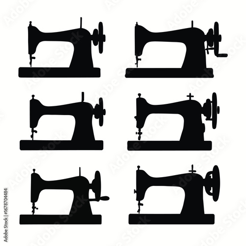 Silhouette of Vintage Sewing Machines - Collection of Illustration